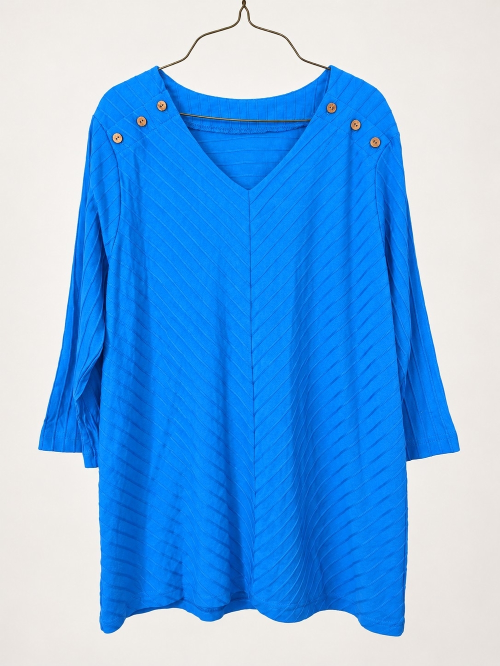 Women’s V-Neck Button-Shoulder Blue Tunic Top